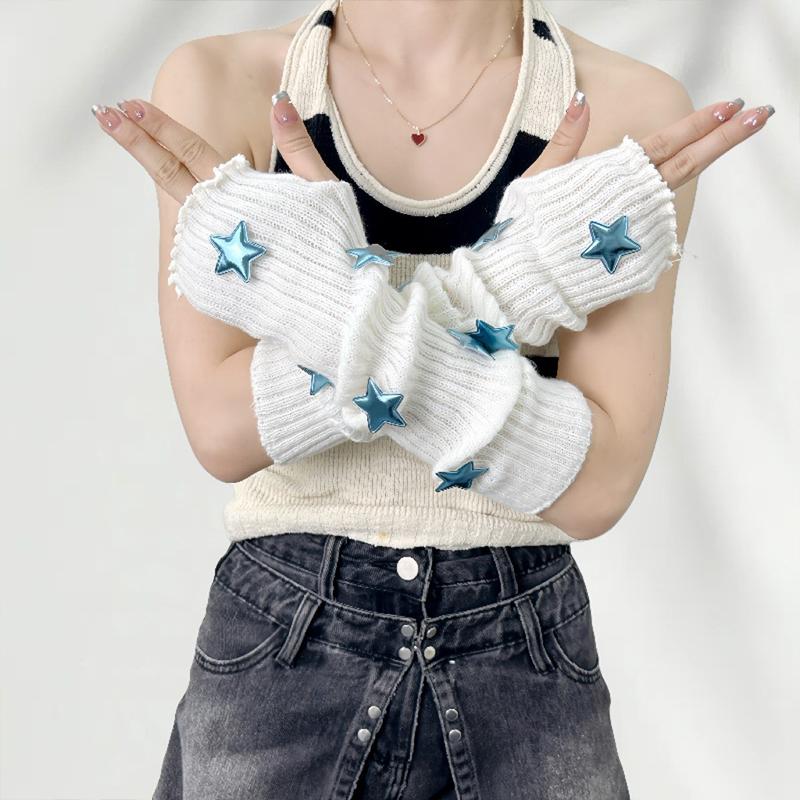 Fingerless Gloves Red Sleeves Sweet And Cute Girl Wool Knitted Christmas Star Arm Sleeves