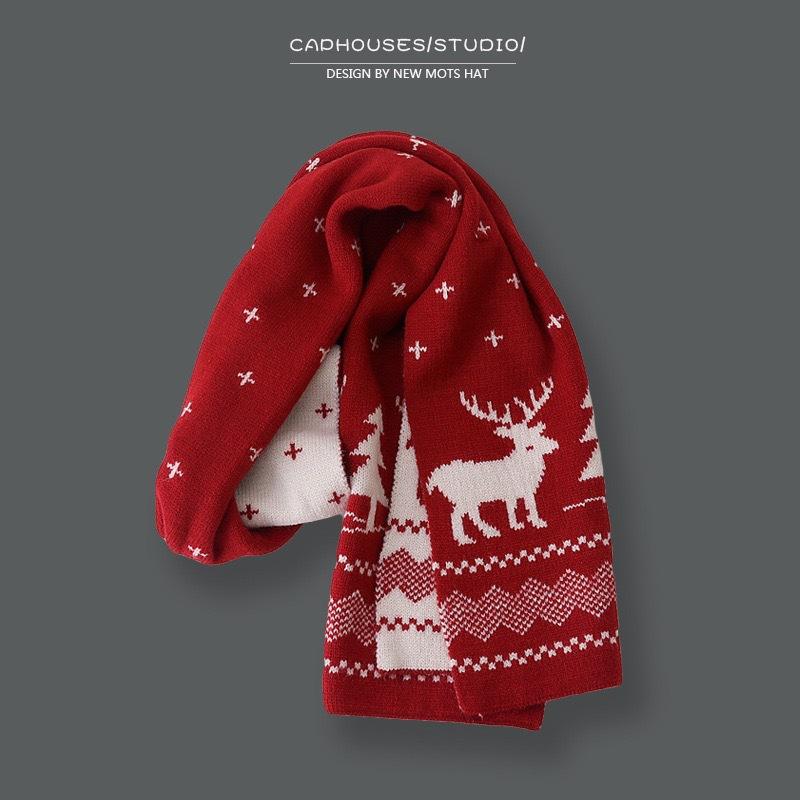 Christmas gift red deer scarf female versatile autumn winter warm lengthened student cute skin-friendly scarf