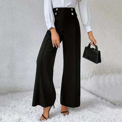 Kadın Pantolon Yüksek Bel Geniş Düz Paça Pantolon İlkbahar Sonbahar Günlük Giyim için Düğme Detaylı Casual Pantolon