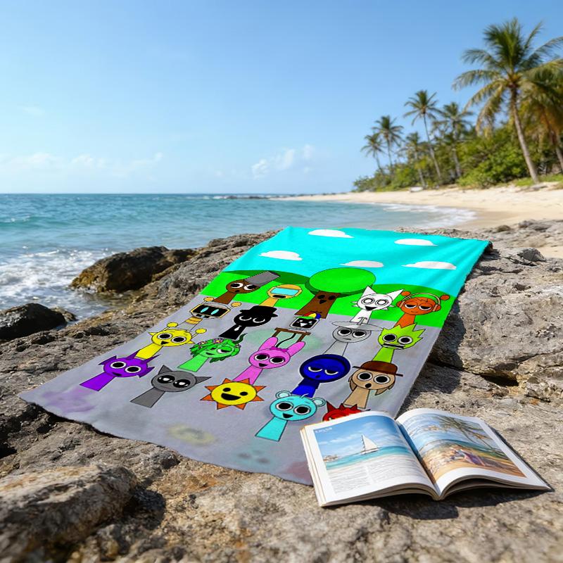 1pc SPRUNKI8 Beach Towel, Beach and Seaside Swimming Pool Equipment, Fashion Pattern, Rectangular, Travel Essentials