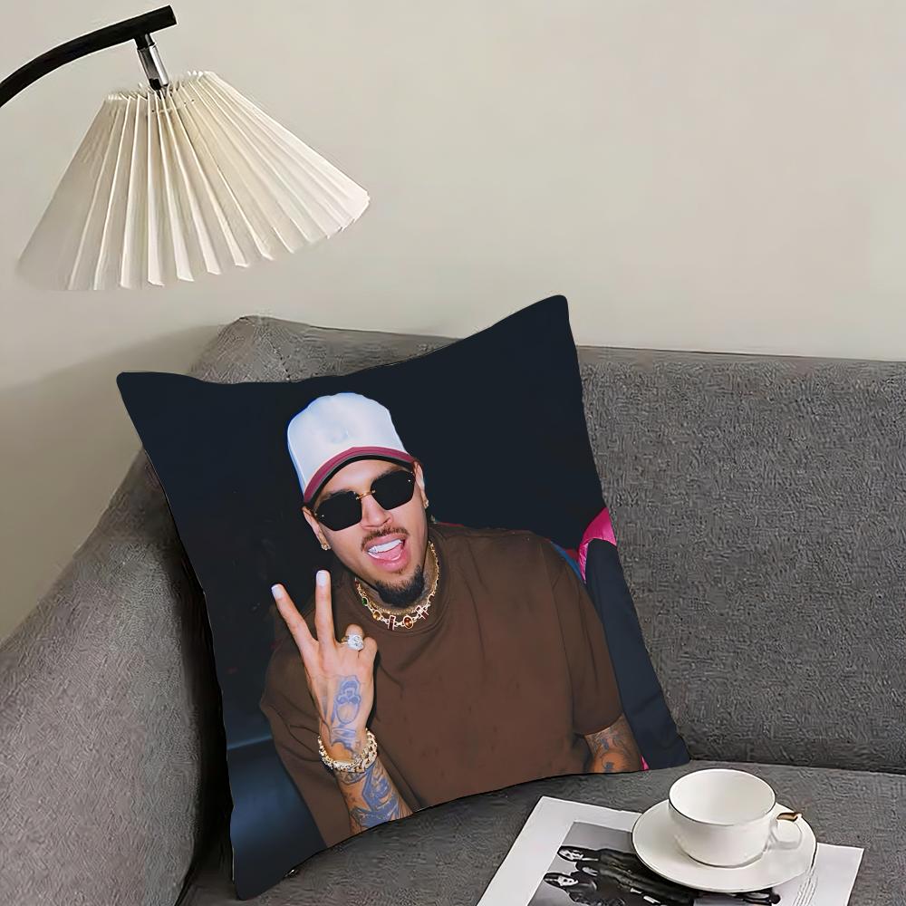 C-Chris Brownn Rapper Cushion Cover Pillowcase Ultra Soft Skin Friendly Fabric Cloud Like Comfort & Concealed Zipper