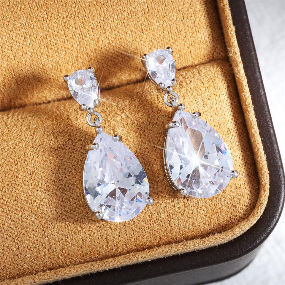 Značka ZAKOL Čiré AAA Kubické Zirkony Kapka Vody Visací Náušnice měděné barvy Svatba Trendy Zirkon pro Ženy