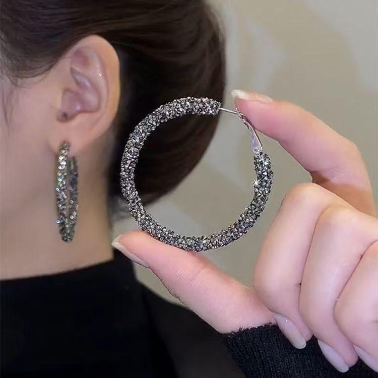 Starry Rhinestone Circle Earrings: Women's High-End, Large Hoop Fashion