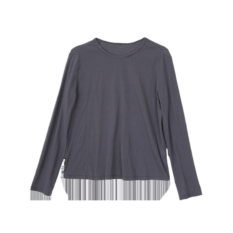 Spring/Summer Retro Smoky Gray Ultra-Thin Stretch Long-Sleeve Round-Neck Knit T-Shirt