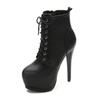 Sexy Super High Heels 15CM Party Boots Women Black Soft Leather Fashion Platform Ankle Boots New Pointy Toe Female Lace Up Shoes