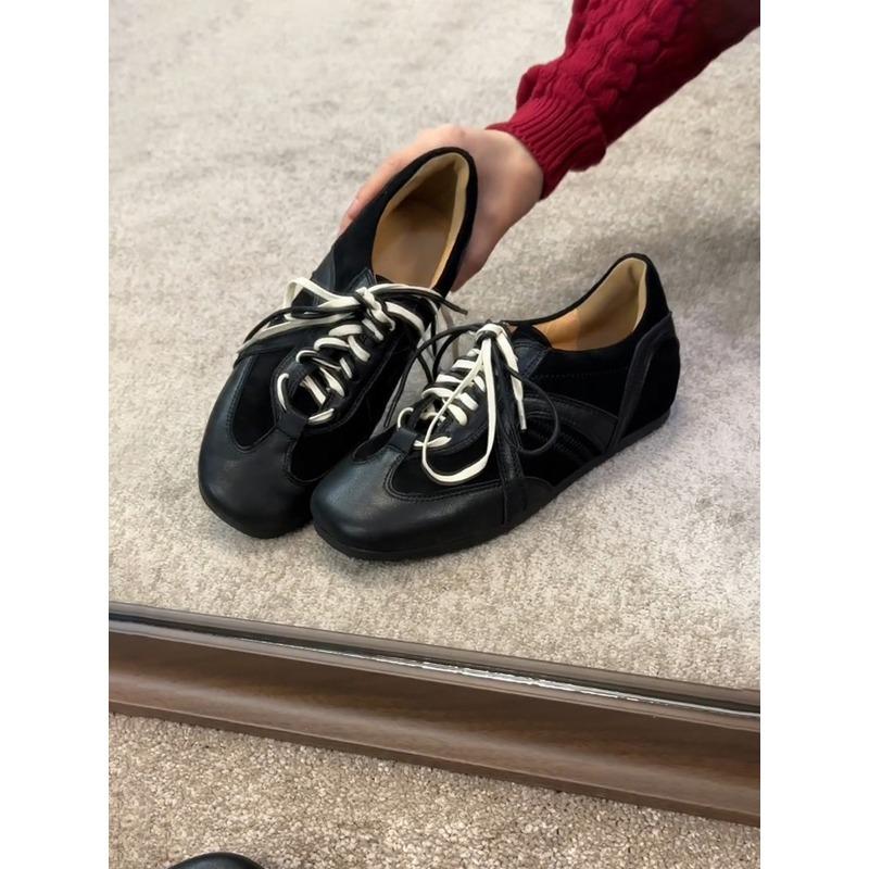 Cowhide Version Retro Black German Training Shoes Lace-up Women's Thick Slope Bottom Casual Board Shoes Versatile Sports Shoes Tide