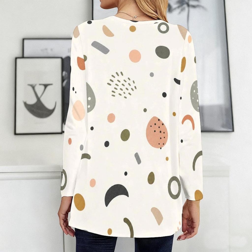 Women Plus Size Round Neck Long Sleeve Pink Purple Plaid Printed Loose Longline T Shirt With Pockets