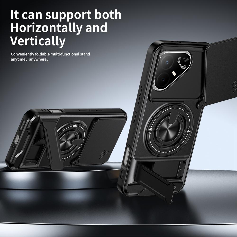 KEYSION Magnetic Phone Case for TECNO Pova 8 Pro 5G Slide Camera Protection Upright Kickstand 360° Ring Shockproof Back Cover