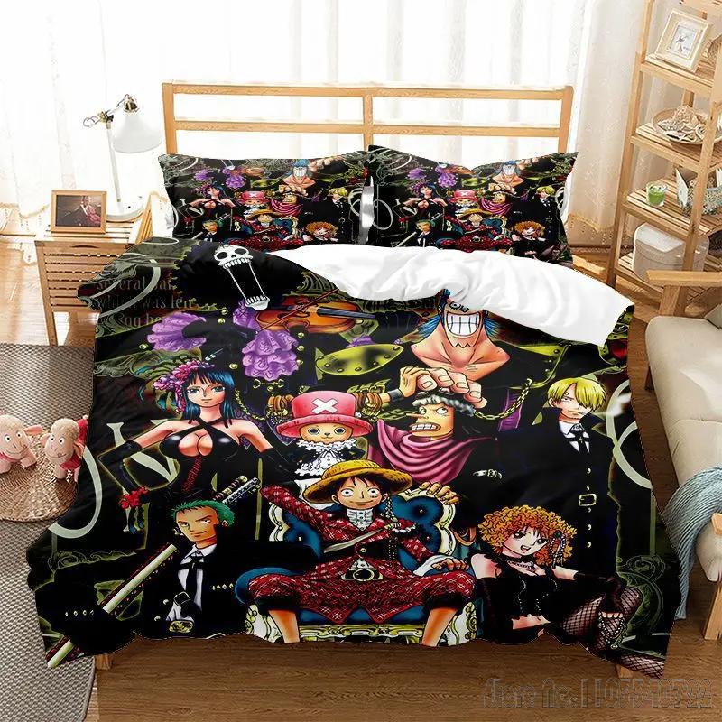 Anime O-One Piece Bedding Set Japanese Luffy Child Baby Duvet Cover Sets Bedclothes Twin Single King Kids Adult Gift