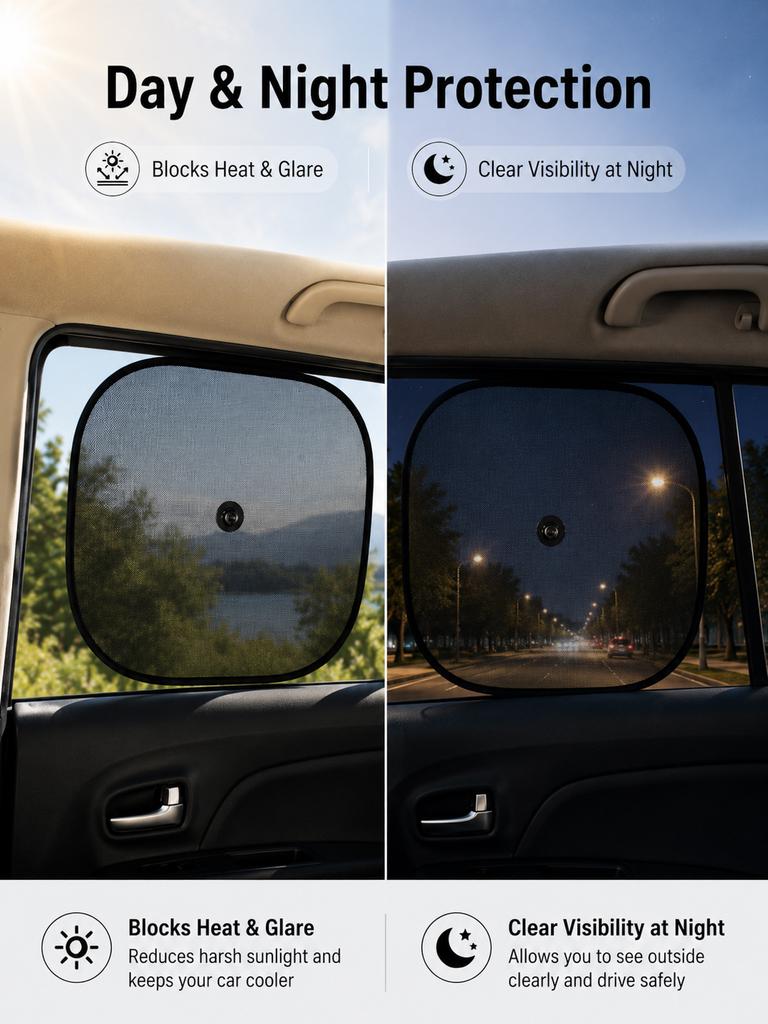 Universal Car Side Window Sunshade Suction Cup Mesh Curtain UV Protection Heat Insulation
