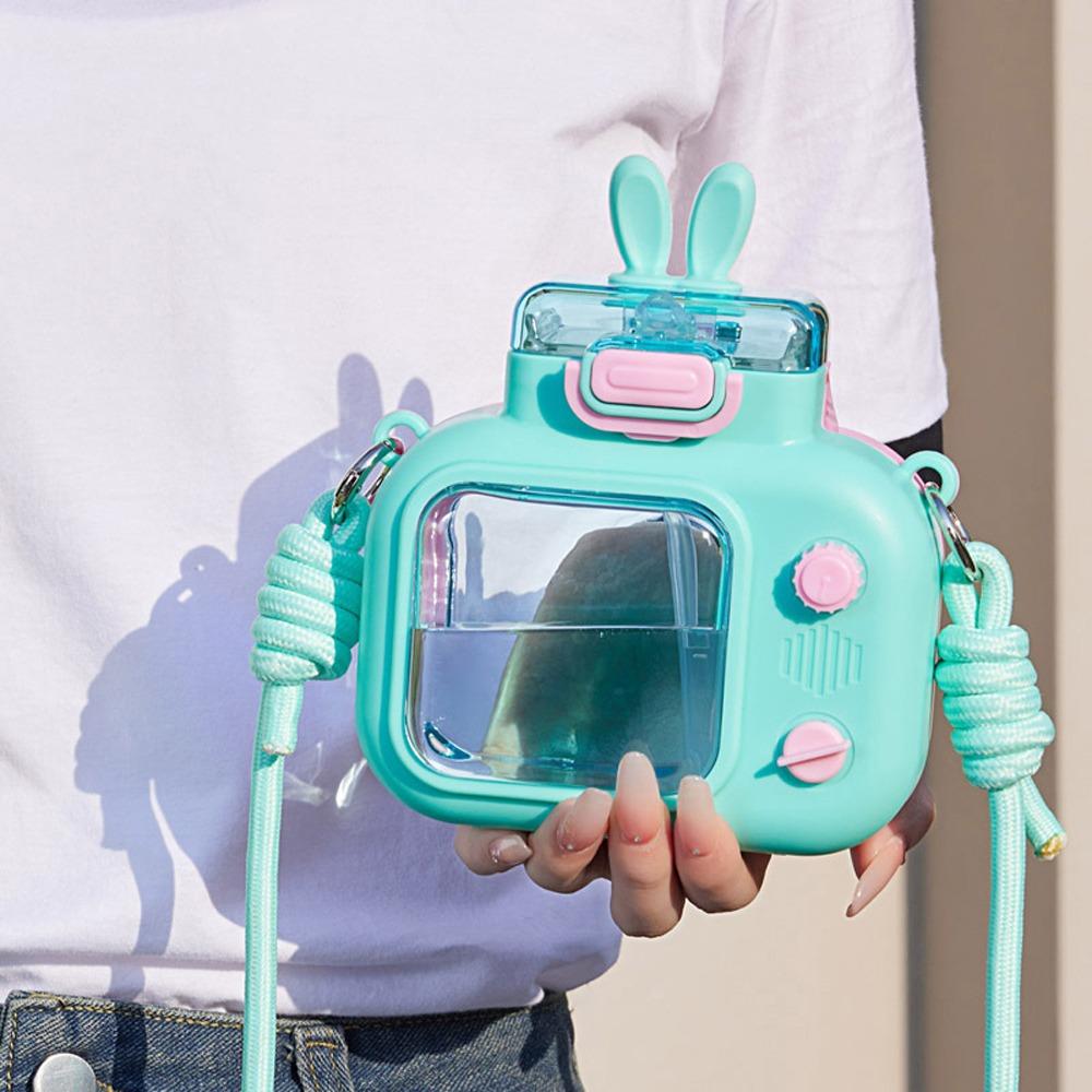 Portable Rabbit TV Water Bottle 600ml Sports Water Kettle Cartoon Straw Water Cup  Home Decor