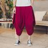 2018 Summer Men's Cotton Linen Casual Pants, Nine-Point Style, Plus Size, Low Drop Crotch