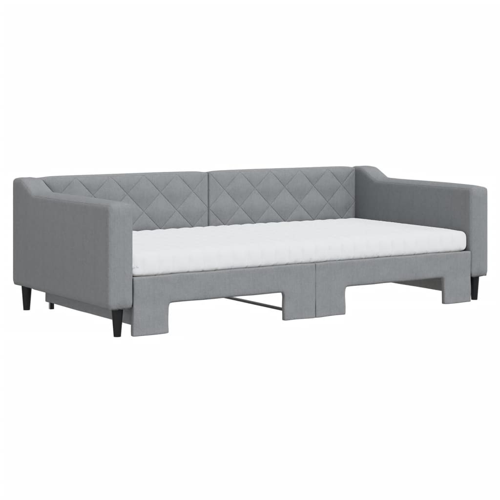 Pull Out Daybed with Mattress Light Grey 100 X 200 Cm Fabric