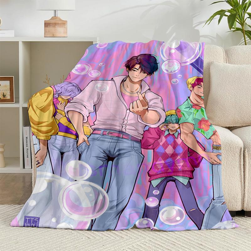 1PC Colorful Kpop cartoon Flannel Blanket Gift, Suitable for Both Men And Women, Soft Ideal for Beds And Sofa, Birthday Or Christmas Gift