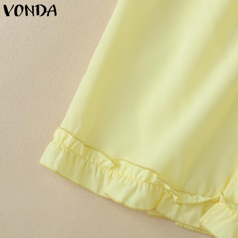 VONDA Summer Women V Neck Ruffled Sleeveless Buttons Up Casual Tank Tops