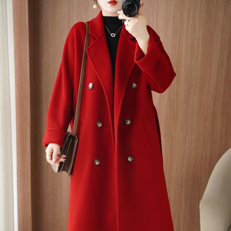 Double-Sided Wool Lapel Coat: Women's Slimming Double-Breasted Mid-Length for Autumn/Winter