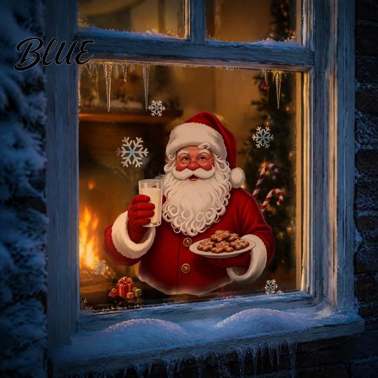 Removable Seasonal Glass Stickers Christmas Santa Claus Window Clings Reusable Static Holding Milk And Cookies Decorative Party Wall Murals