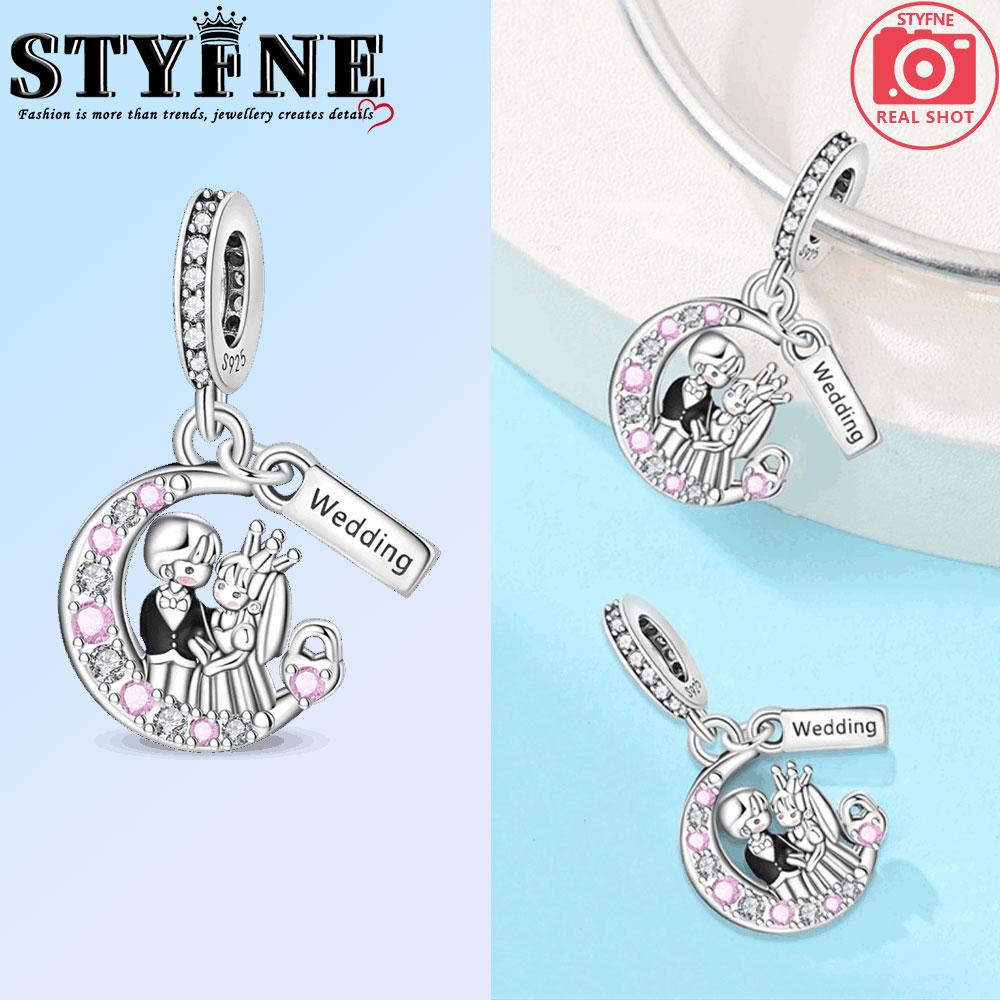 New Copper Charms Beads Pendant Love Wedding Proposal Pink Bouquet Charm For Women Bracelet Engagement Jewelry Gift