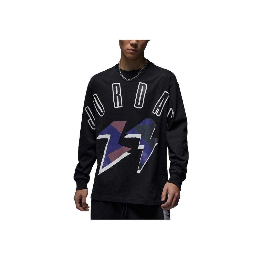 Jordan Flight MVP 85 Letter Print Sport Casual Crew Neck Long Sleeve Drop Shoulder T-Shirt Men Tops Black FD6944-010