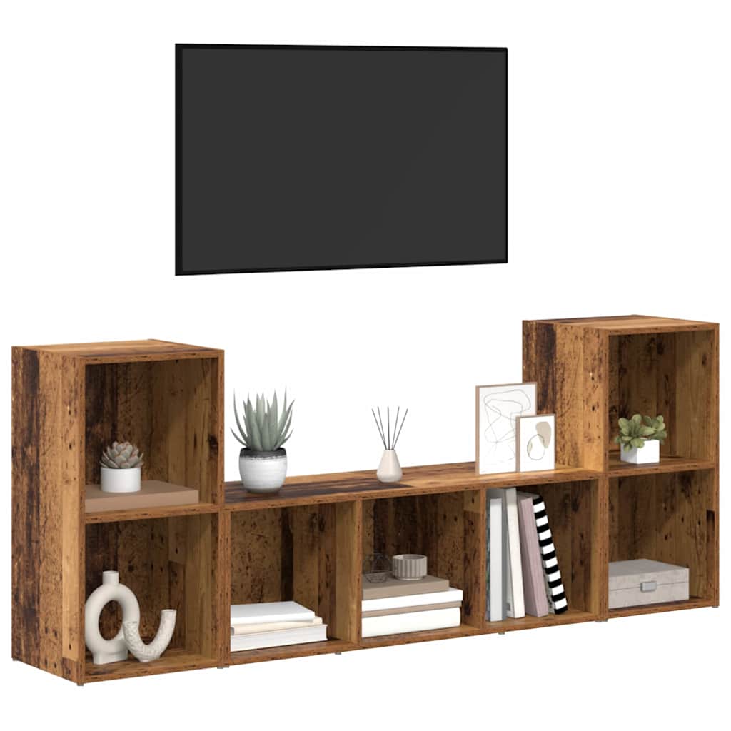 Wall Mounted TV Cabinet Set 3 Pcs Brown Particleboard