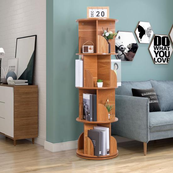 Spinning Bookshelf 360 Rotation Display 4 Tier Floor Standing Bookcase Small Corner Bookcase for Small Space Kids Room Book Storage Organizer