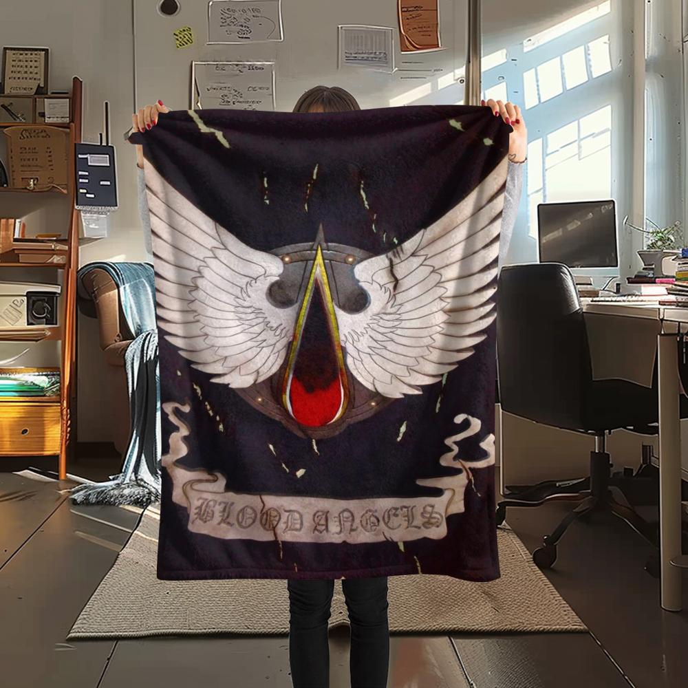 1Pc Blood Angels Cool Print Flannel Blanket, High Quality Comfortable for All Seasons, Home Decor, Warmth and Comfort, Perfect for Christmas Gifts 09