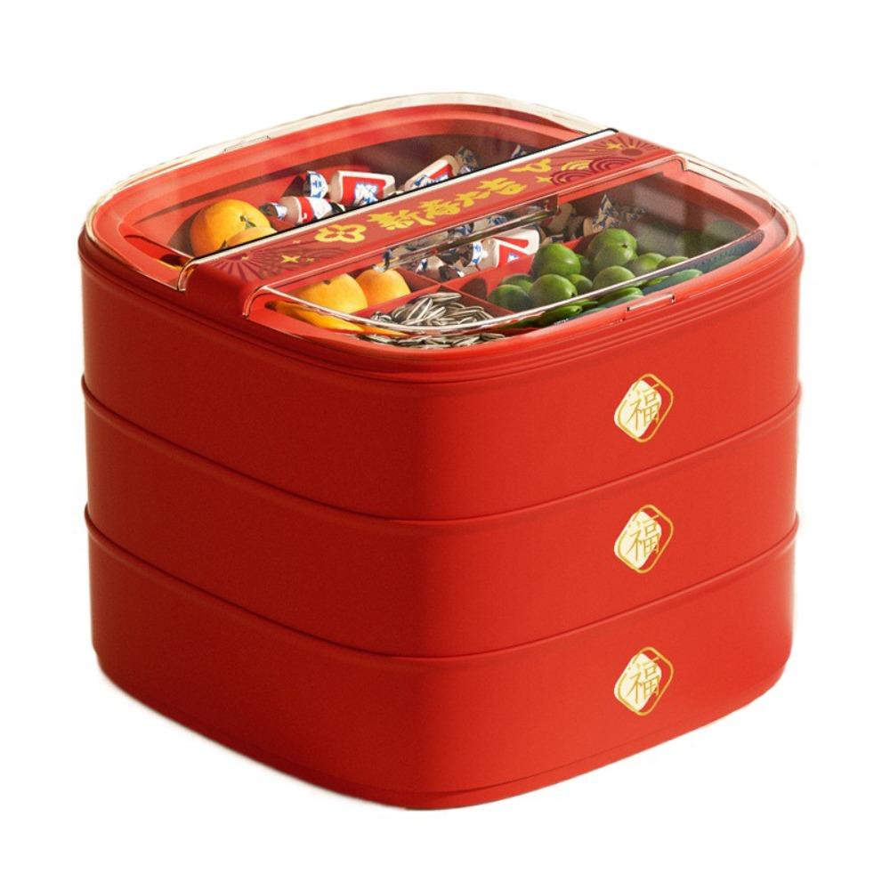 Flip Cover Chinese New Year Candy Fruit Tray Red Candy Box Household Snacks Plate  Wedding