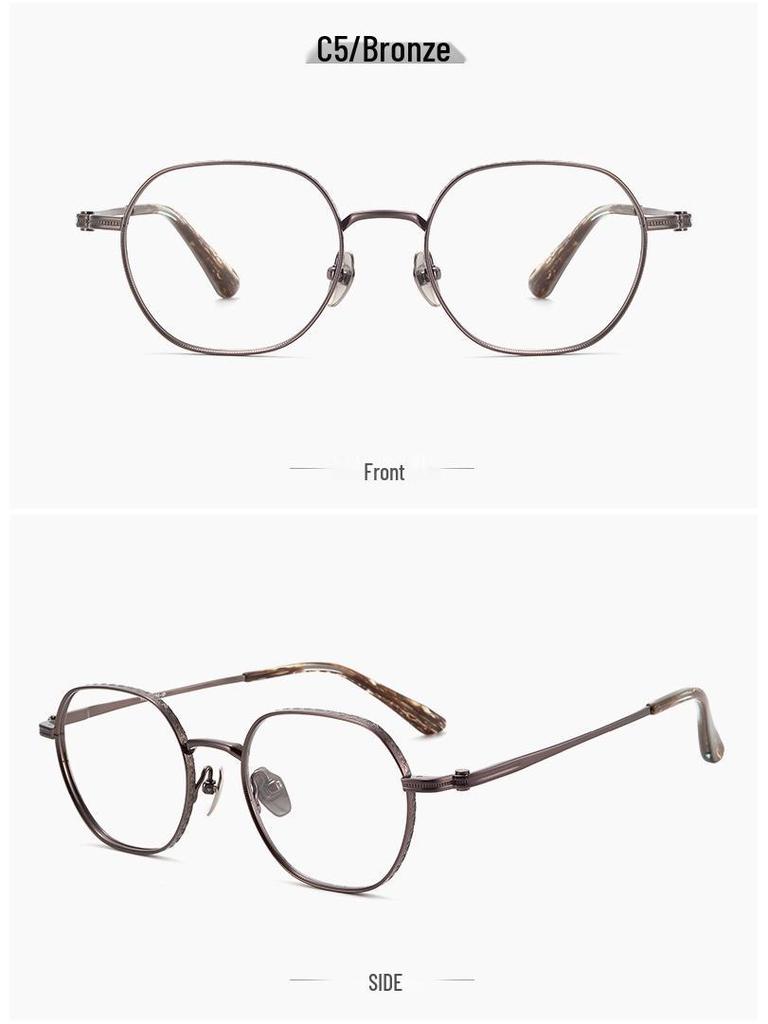 Retro Japanese Titanium Small Frame Myopia Glasses: High-Prescription, Polygonal, Wide Rim for Small Faces