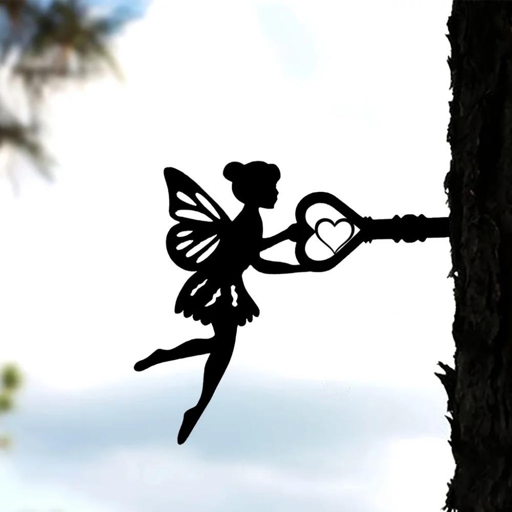 Angel on Branch Steel Silhouette Metal Wall Art & Garden Statue, Elegant Yard & Patio Decoration, Perfect for Garden Party Decor