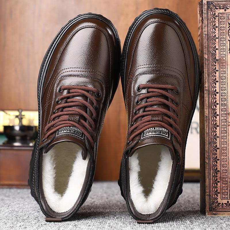 New Designer Wool Business Casual Shoes Men Winter Keep Warm Cow Leather Boots Male Anti-slip Lanyard Platform Ankle Boots Man