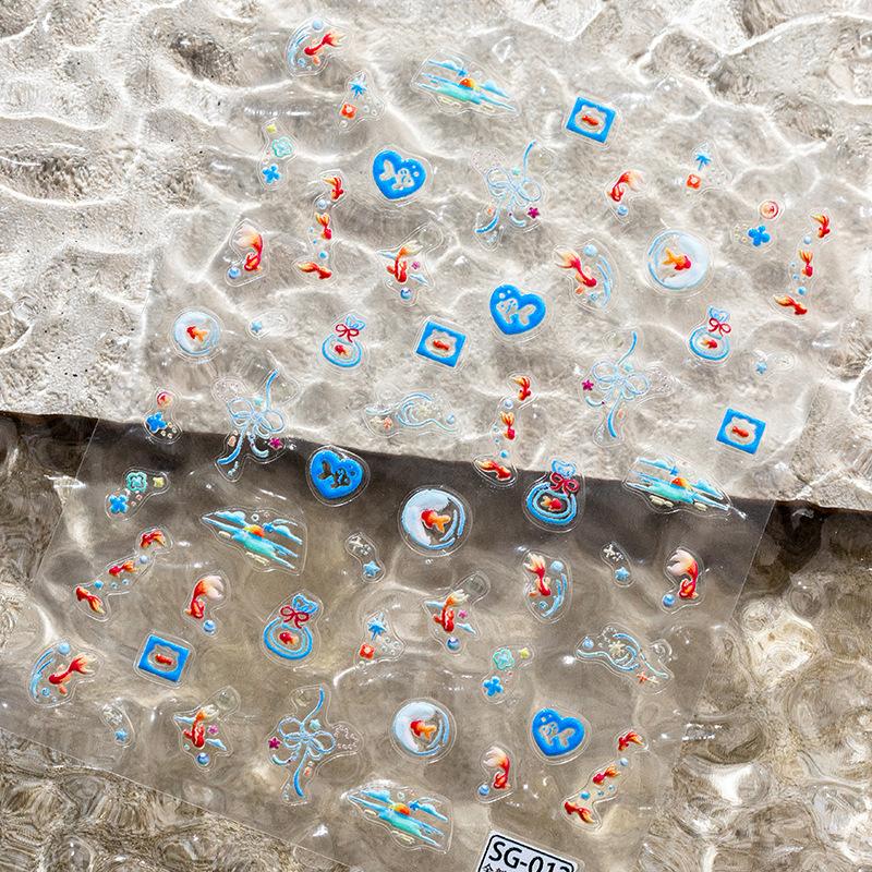 Shiny Goldfish Plastic Bag Seahorses Summer Jellyfish Starfish Shell Conch Koi Water Bubble Star Carp Nail Art Stickers Decals