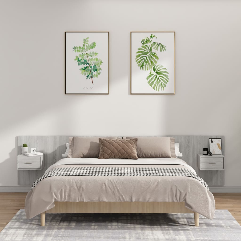 Bed Headboard with Nightstands Grey Sonoma Particleboard