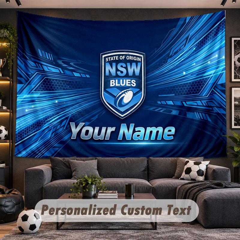 Tapeçaria de Pendurar na Parede Nome Personalizado Padrão NSW Blues Tecido Impresso Personalizado Decoração de Parede
