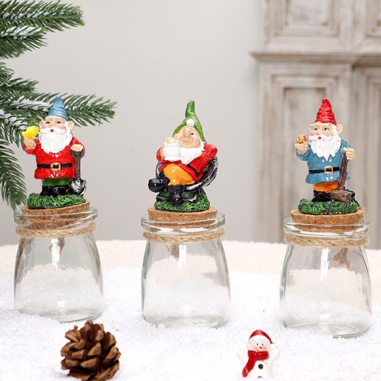 Christmas Themed Resins Dwarf Gnomes Figurine Candy Jar Glass Cookie Food Storage Container Table Decors Ornament Gift
