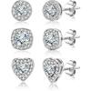 Hypoallergenic Silver Stud Earrings for Women Cubic Zirconia Halo Round Heart Square Diamond Large Silver Stud Set Earring