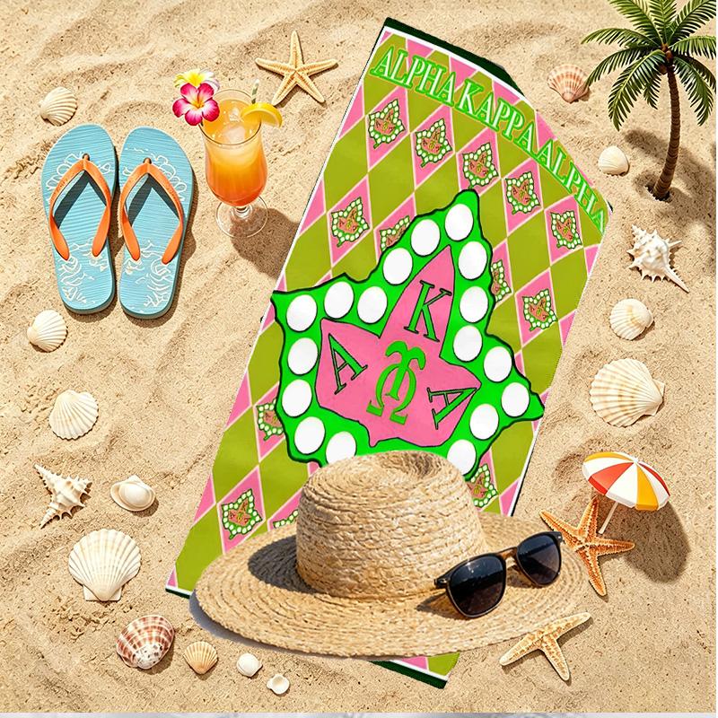 Alpha Kappa Alpha Print Beach Towel, Versatile Lightweight Absorbent Beach Towel for Pool Surf Yoga Bathroom, Perfect Birthday Holiday Gift