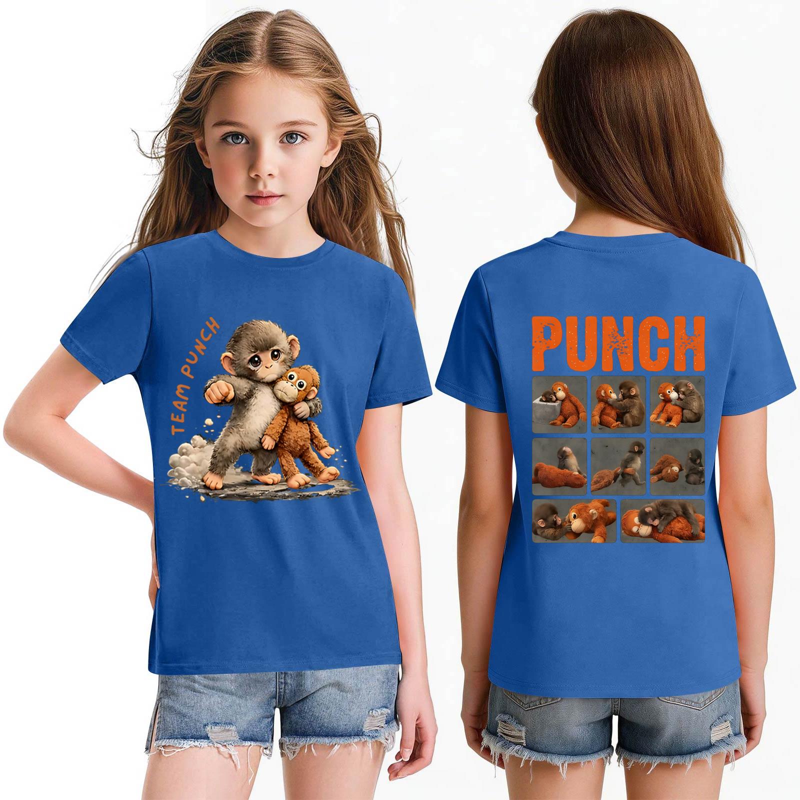 

Girls Crew Neck Casual Short Sleeve T Shirt Soft Fabric Monkey Graphic Print Comfortable Fit Lightweight Summer Top 160 синий