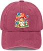Cute Puppy and Mushroom Watercolor Print Washed Baseball Cap Adjustable Casual Sun Protection Adult Hat