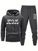 Herren Kapuzenpullover mit Buchstabenaufdruck lockere Passform, Jacke, langärmeliges Hosen-Set