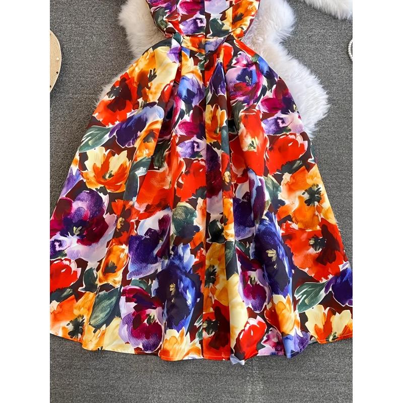 Women s Summer Floral Waist-Cinched Dress Extra Large