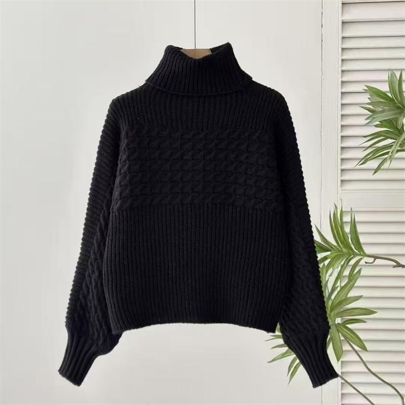 2025 autumn winter casual loose knitted sweaters harajuku Solid color turtleneck sweater tops for women Thick bottoming pullover