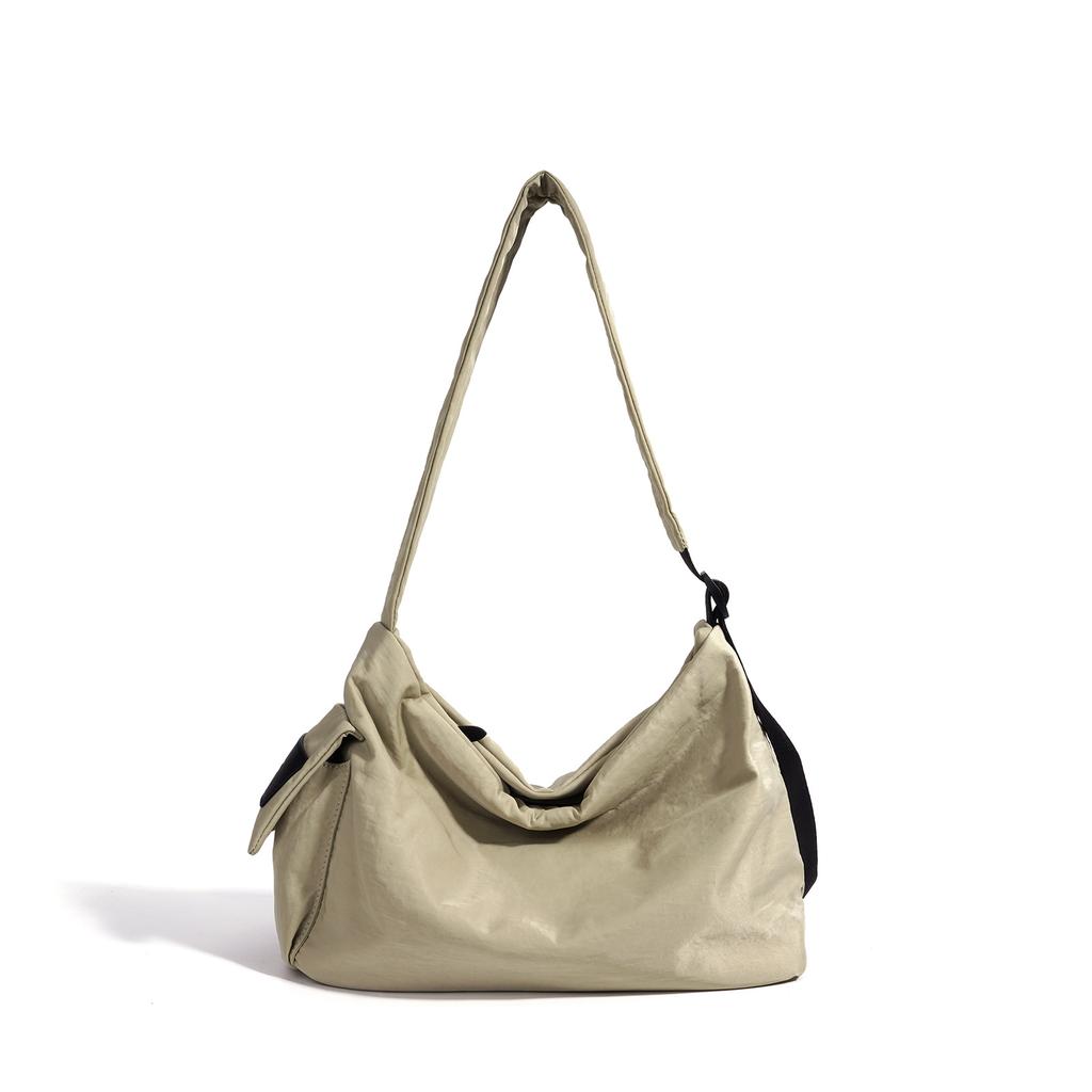 Shoulder nylon large-capacity shopping bag simple solid color portable cloth bag casual versatile messenger bag bag female