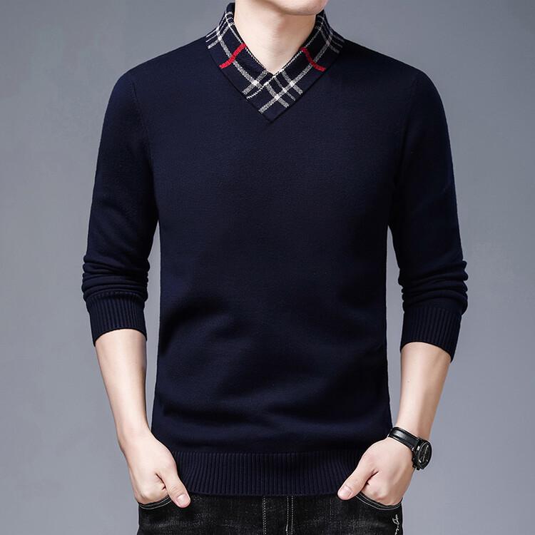 Pierre Cardin Men's Thickened Knit Pullover – Casual Autumn/Winter Long-Sleeved Sweater for Middle-Aged Men