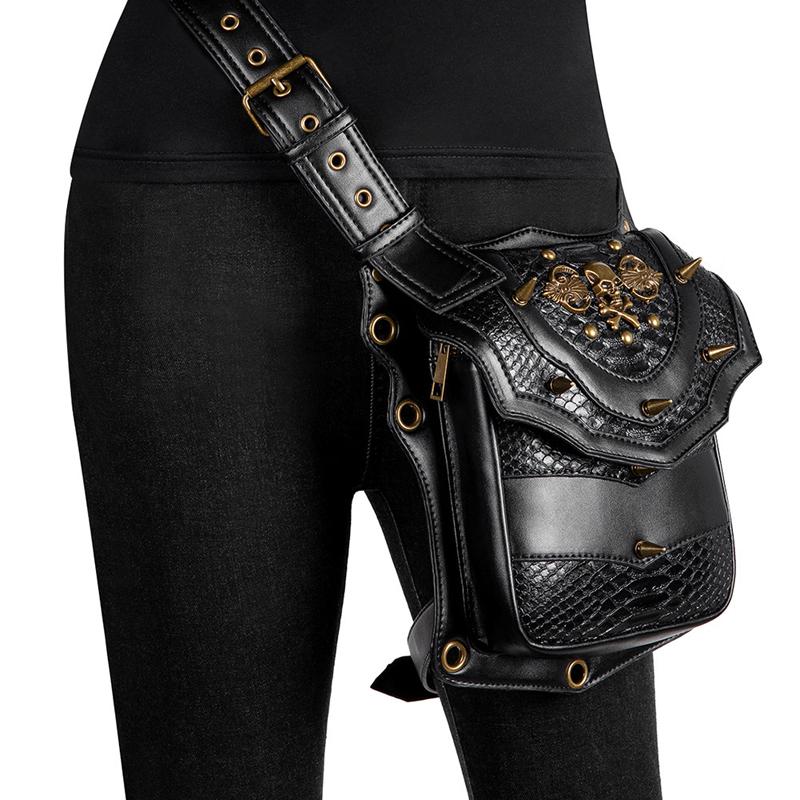 SHELKSBAG Quality New Steampunk Style Chain Bag Single Shoulder Crossbody Bags Multi Carrying Moto Waist Bag Leg Bag Fanny Pack
