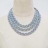 Takeda Jewelry Men's Iced Out Cuban Chain Necklace, Silver and Blue Rhinestones, Wide Chain, Street Style Accessory, 45/50/55cm (55cm)