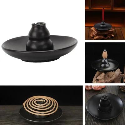 1 Pz. Bruciatore di Incenso a Riflusso Multifunzionale in Ceramica Nera a Forma di Zucca, Porta Piattino, Decorazione per la Casa
