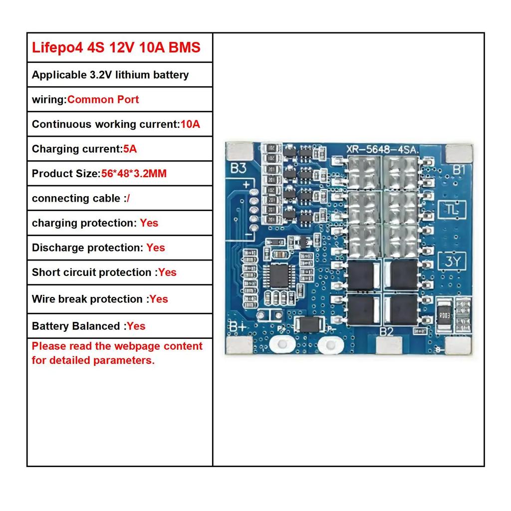Lifepo4 4S 12V 10A 20A 30A Balance BMS Board 18650 Battery Charge/Discharge/ Short Circuit/Overcharge Protection for Tools