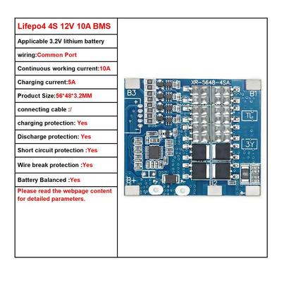 Lifepo4 4S 12V 10A 20A 30A Balance BMS Board 18650 Battery Charge/Discharge/ Short Circuit/Overcharge Protection for Tools