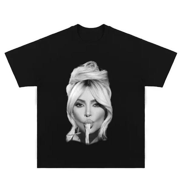 2026 Spring_Summer Kim Kardashian Tee - A Printed Short-sleeved Cotton American-style V-neck T-shirt By Kim Kardashian 4XL