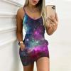 Summer New Starry Sky   Pattern Print Sleeveless Bodycon Dress with Pockets Sexy Slim Fit Elegant Party Dress